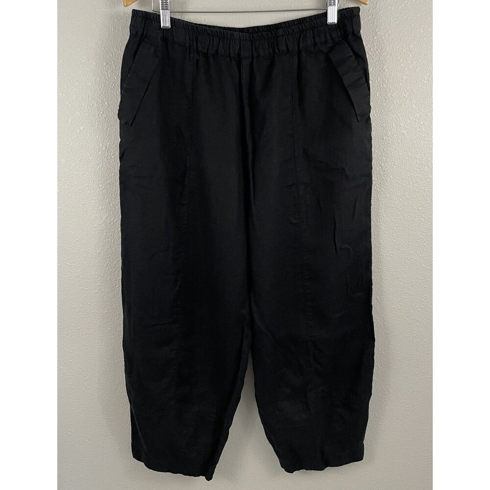 Iximo Womens 2XL  Black 100% Linen Lantern Pant High Rise Taper Crop Lagenloook